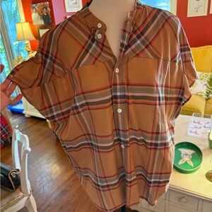 Billy Reid Plaid Blouse in Tan and Red